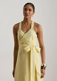 Striped Tie-Front Linen Midi Dress
