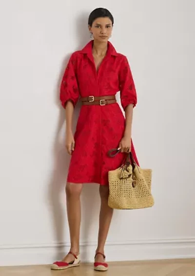 Women's Eyelet Voile Balloon-Sleeve Shirtdress