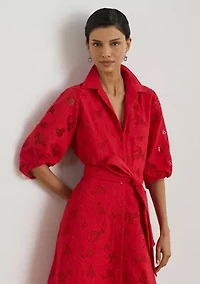 Women's Eyelet Voile Balloon-Sleeve Shirtdress