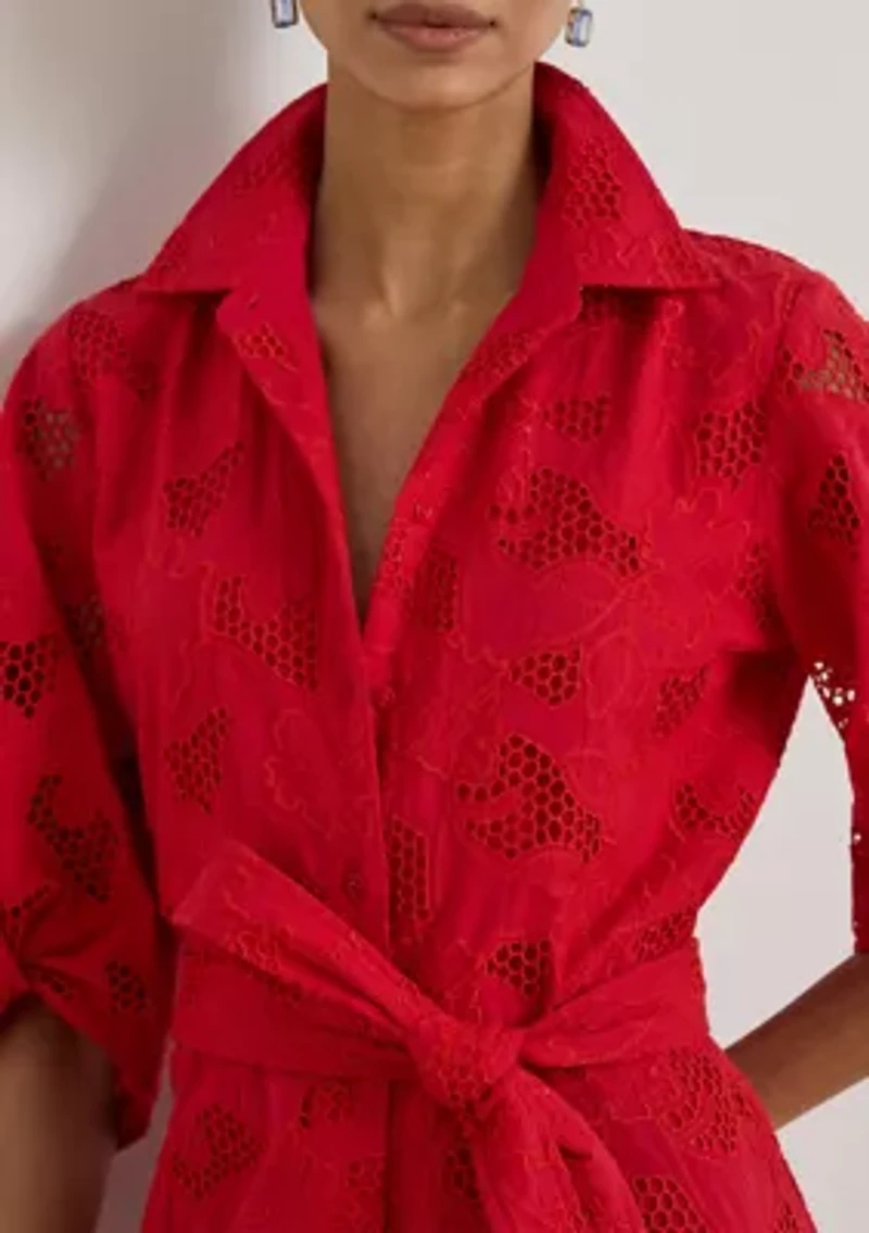 Women's Eyelet Voile Balloon-Sleeve Shirtdress