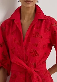 Women's Eyelet Voile Balloon-Sleeve Shirtdress