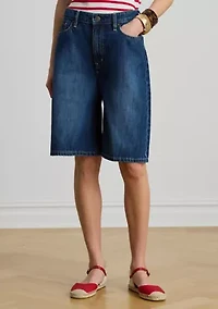 Denim Wide-Leg Bermuda Shortss