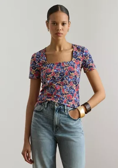 Women's Floral Cotton Jersey Square-Neck Top