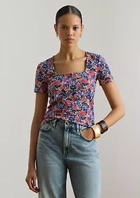 Women's Floral Cotton Jersey Square-Neck Top