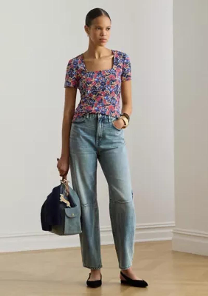 Women's Floral Cotton Jersey Square-Neck Top