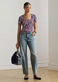 Women's Floral Cotton Jersey Square-Neck Top