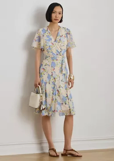 Women's Floral Crinkle Georgette Surplice Dress