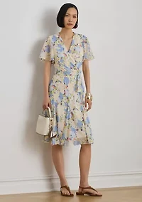 Women's Floral Crinkle Georgette Surplice Dress