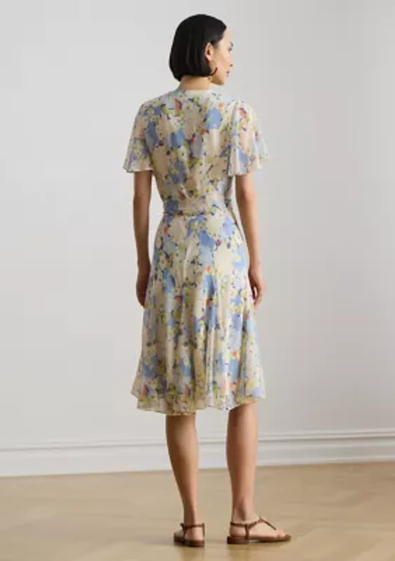 Women's Floral Crinkle Georgette Surplice Dress