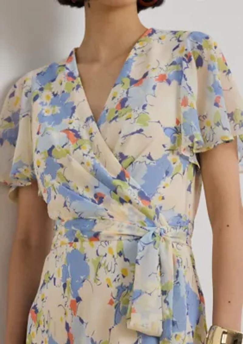 Women's Floral Crinkle Georgette Surplice Dress