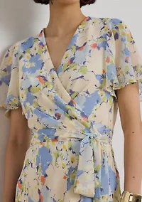 Women's Floral Crinkle Georgette Surplice Dress