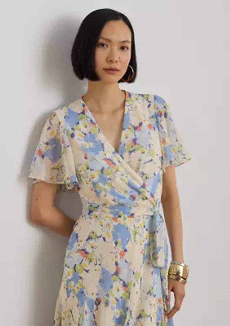 Women's Floral Crinkle Georgette Surplice Dress