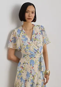 Women's Floral Crinkle Georgette Surplice Dress