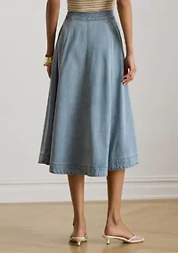 Button-Front Denim Midi Skirt