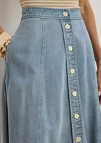 Button-Front Denim Midi Skirt