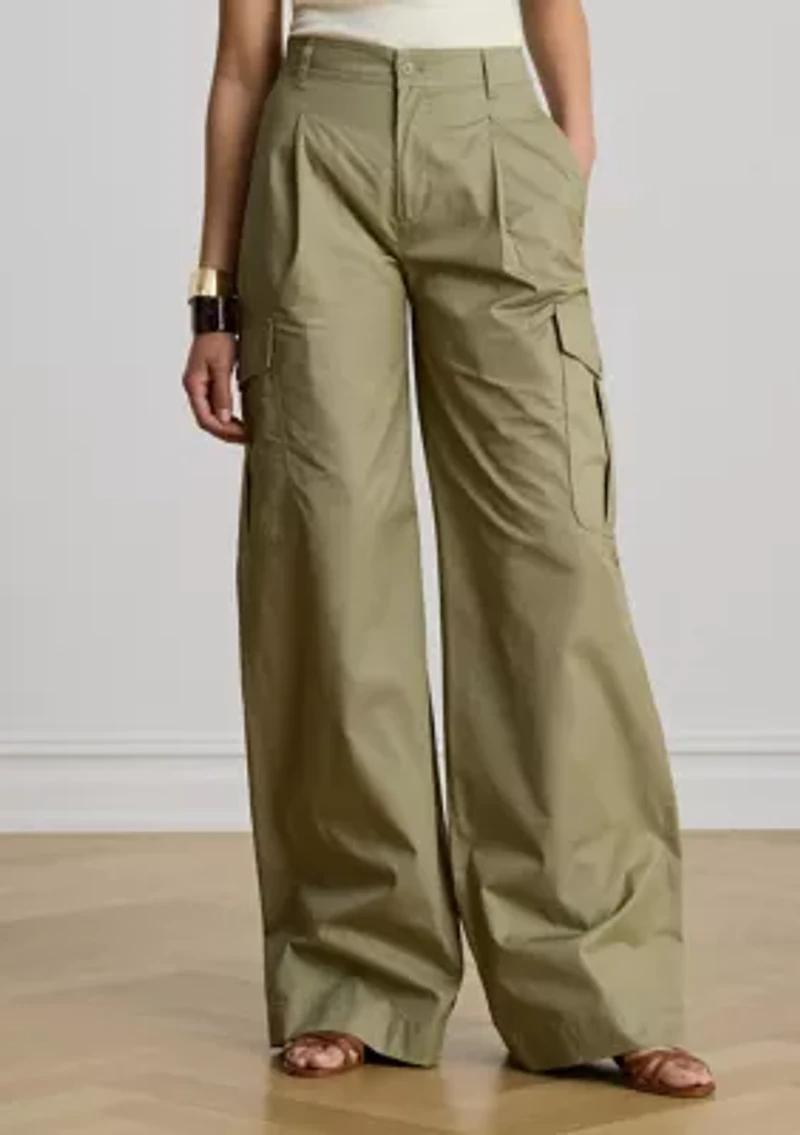 Women's Pleated Cotton Twill Wide Leg Cargo Pant