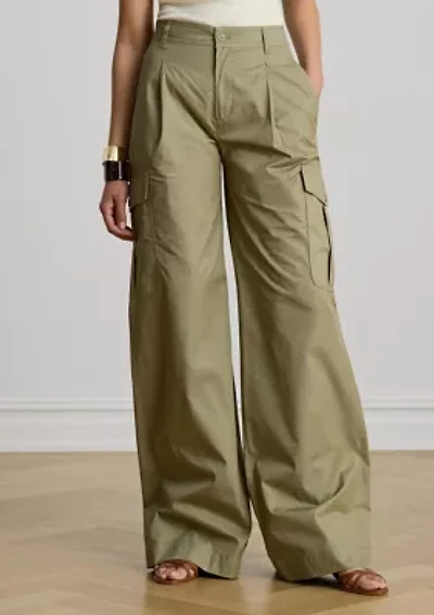 Women's Pleated Cotton Twill Wide Leg Cargo Pant