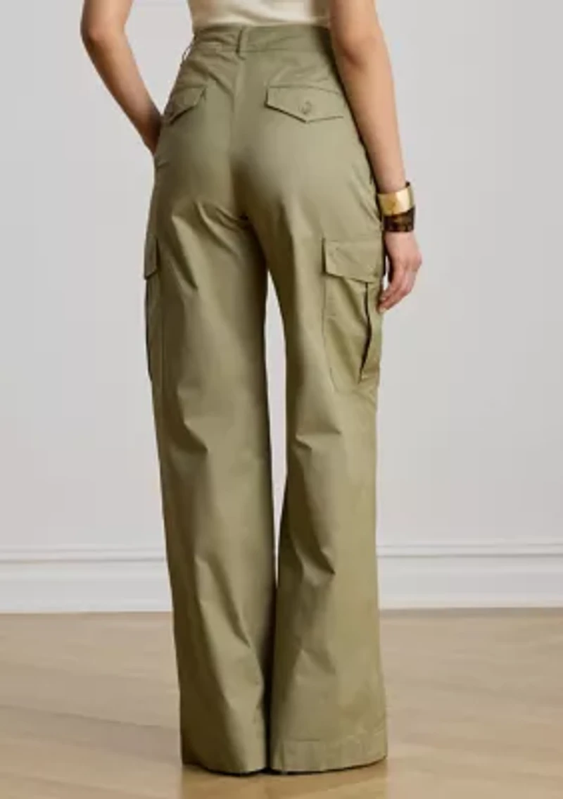 Women's Pleated Cotton Twill Wide Leg Cargo Pant