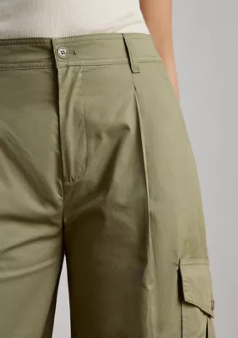 Women's Pleated Cotton Twill Wide Leg Cargo Pant