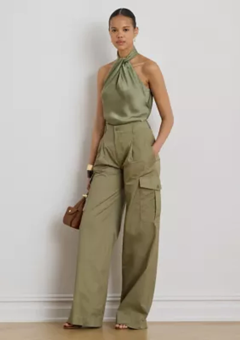 Women's Pleated Cotton Twill Wide Leg Cargo Pant