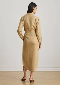 Belted Linen Midi Shirtdress