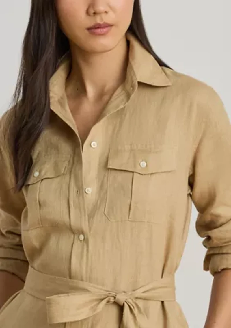 Belted Linen Midi Shirtdress
