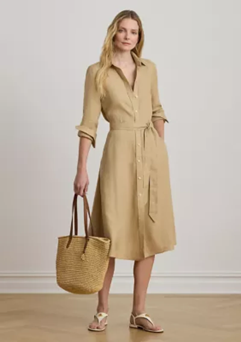 Women's Belted Linen Shirtdress