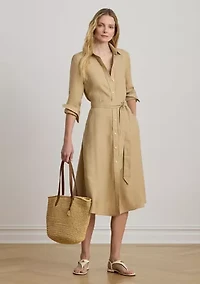 Women's Belted Linen Shirtdress