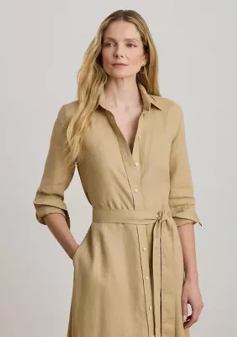 Women's Belted Linen Shirtdress
