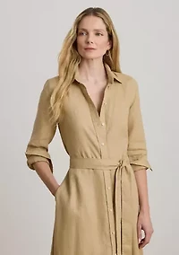 Women's Belted Linen Shirtdress