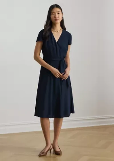 Women's Belted Georgette Surplice Dress