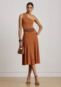 Women's Ribbed & Pleated One-Shoulder Dress