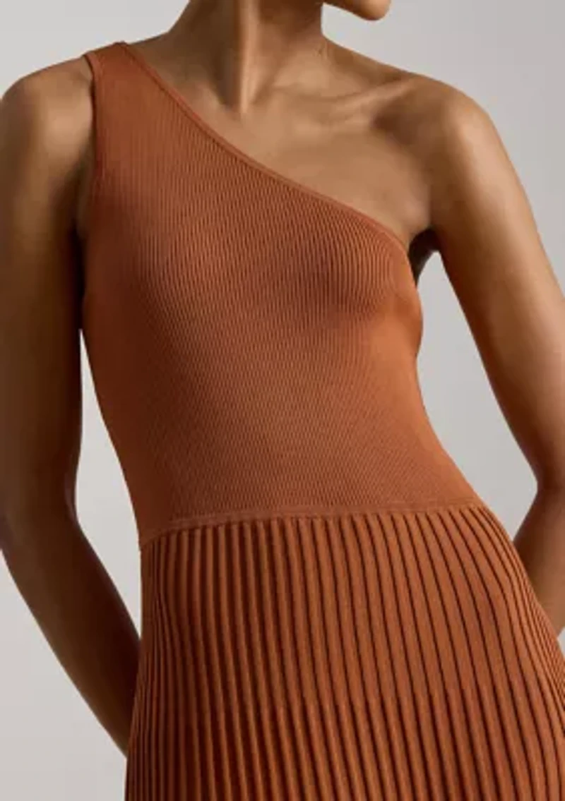 Women's Ribbed & Pleated One-Shoulder Dress