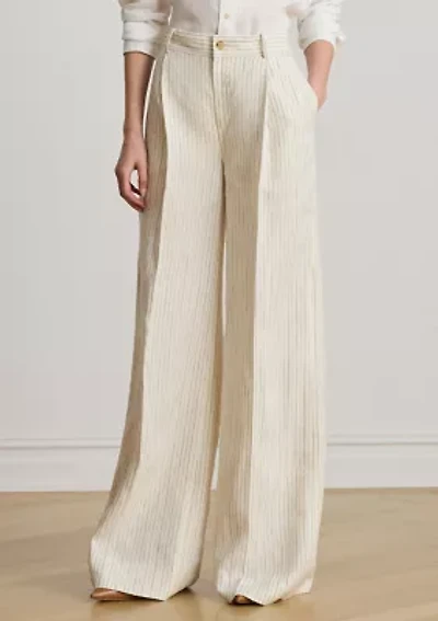 Pinstripe Linen Wide-Leg Pants