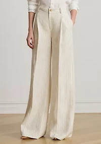 Pinstripe Linen Wide-Leg Pants