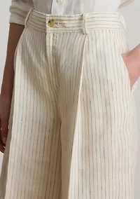 Pinstripe Linen Wide-Leg Pants