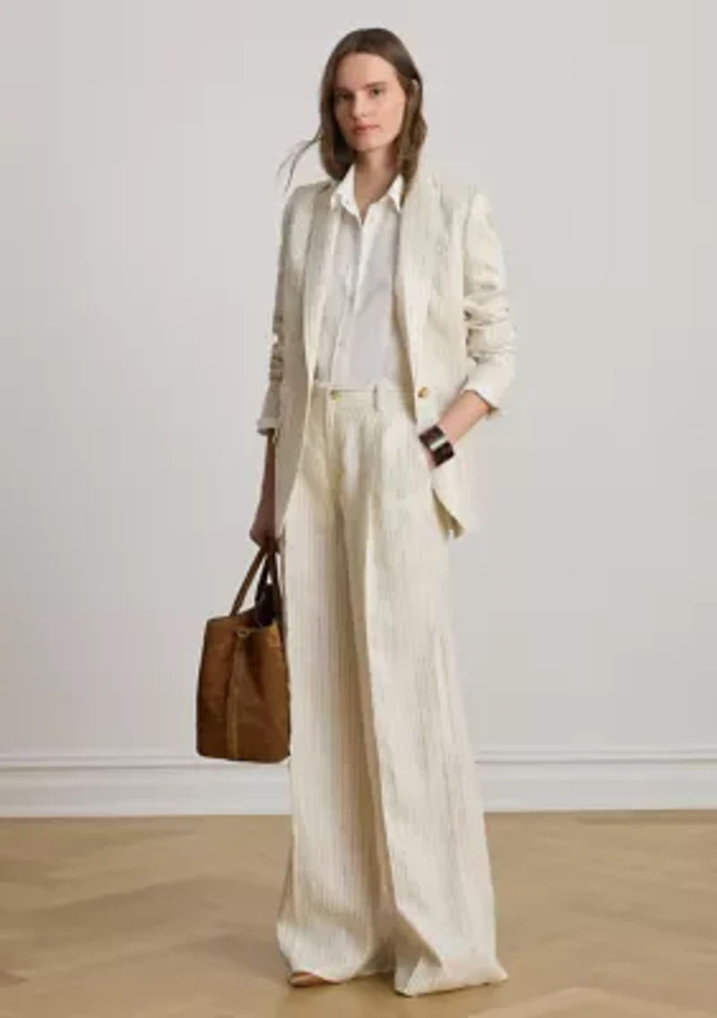 Pinstripe Linen Wide-Leg Pants