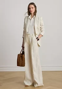 Pinstripe Linen Wide-Leg Pants