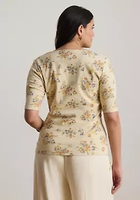 Floral Lace-Trim Rib-Knit Top