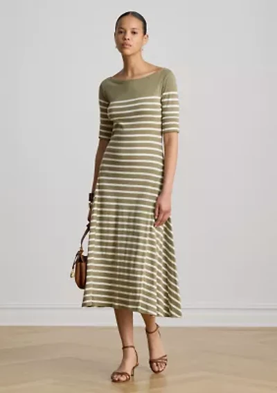 Breton-Stripe Cotton Ribbed Midi Dress