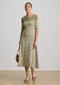 Breton-Stripe Cotton Ribbed Midi Dress