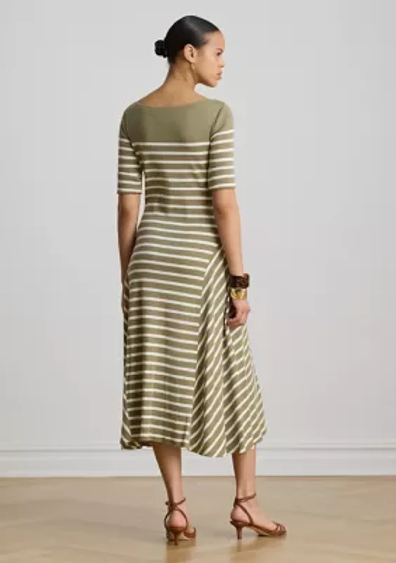 Breton-Stripe Cotton Ribbed Midi Dress