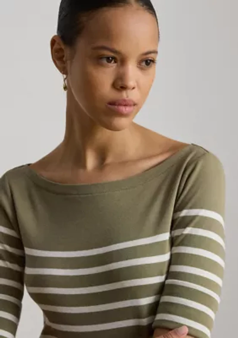 Breton-Stripe Cotton Ribbed Midi Dress