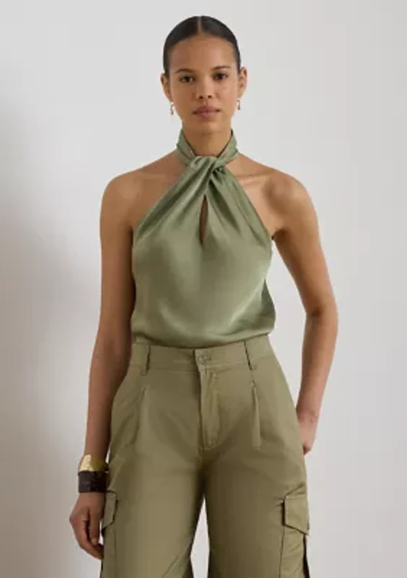 Women's Twist-Front Charmeuse Halter Blouse