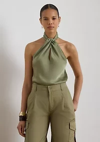Women's Twist-Front Charmeuse Halter Blouse