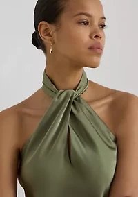 Women's Twist-Front Charmeuse Halter Blouse