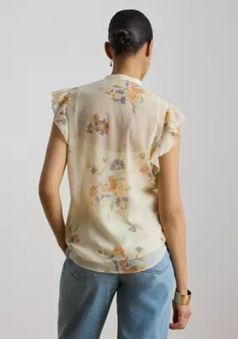 Women's Floral Pintucked Tie-Neck Blouse