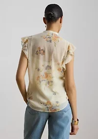 Women's Floral Pintucked Tie-Neck Blouse