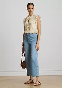 Women's Floral Pintucked Tie-Neck Blouse