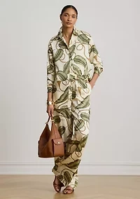 Rope-Print Twill Wide-Leg Pants
